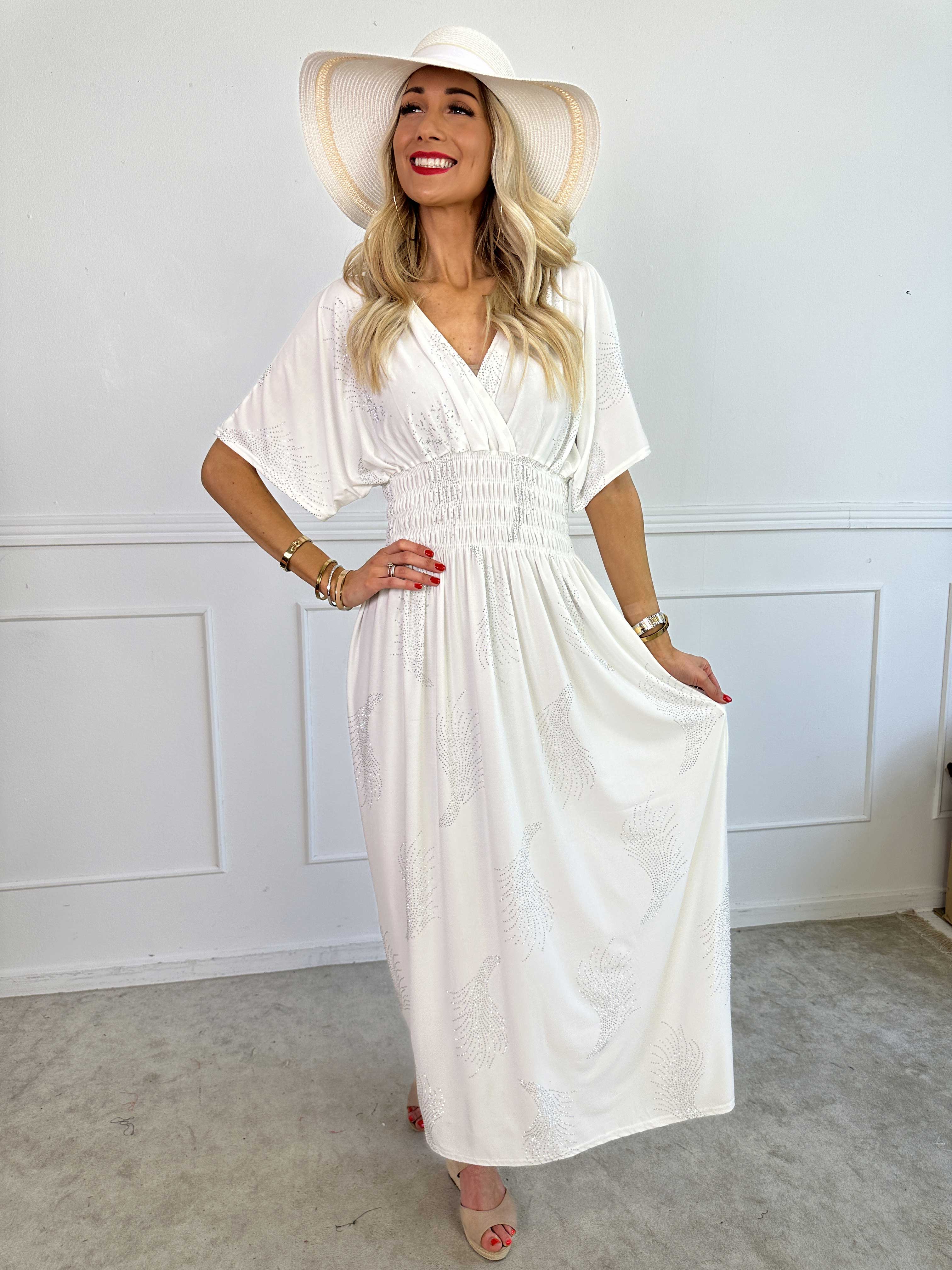 Pams Leaf Crystal - Lang elastisk kjole med mønster af similisten